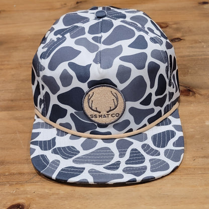 Southern String Hat Co Snapback Gray Camo Camouflage Rope Hunting Deer Patch