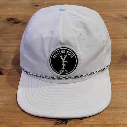 Yelling For Golf Co Hat Snapback White Rope Round Circle Patch YF Golfer