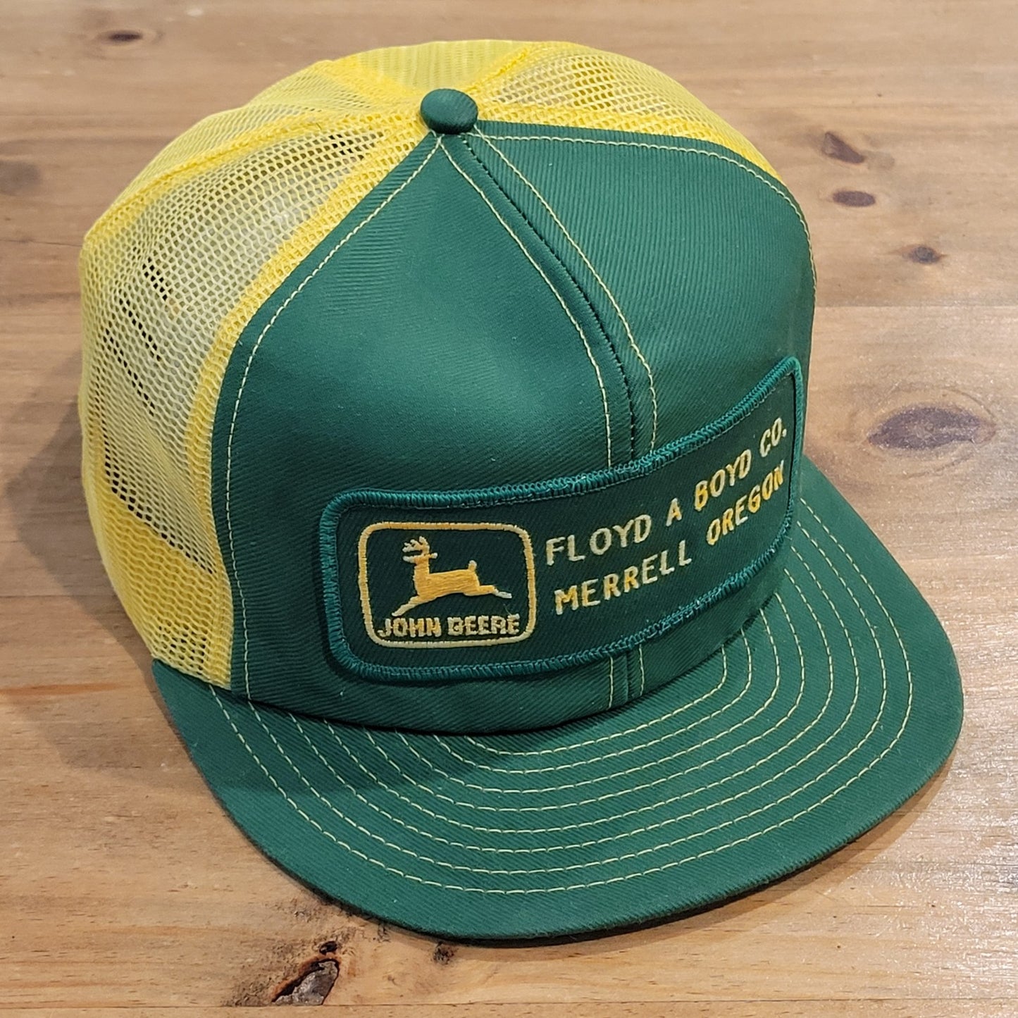 Vintage John Deere Trucker Hat Patch Merrell Oregon Louisville 70s 80s Tractor