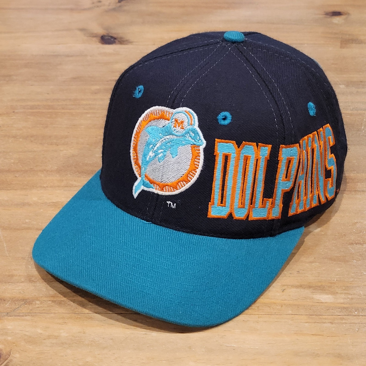 Vintage Miami Dolphins Apex One Snapback Hat Black Wool NFL 90s