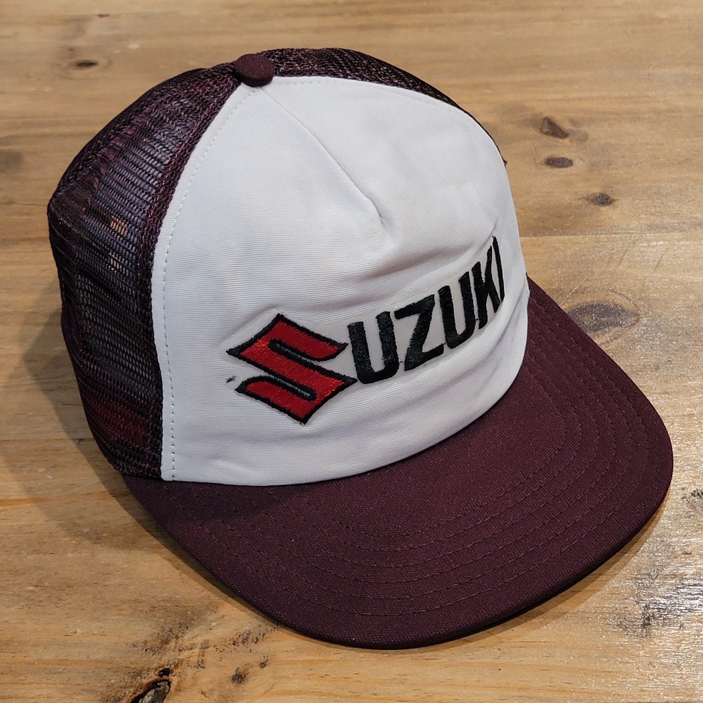 Vintage Suzuki Hat Cap Snapback Motorcycle Car Race 70s 80s Made USA Red White