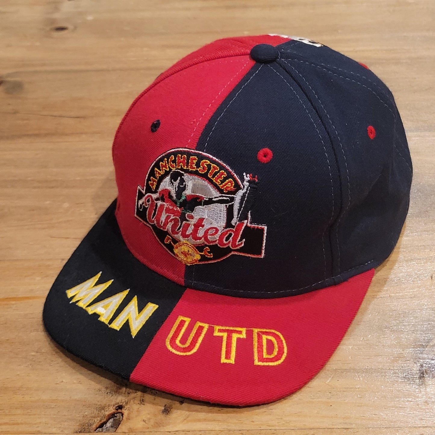 Vintage Machester United Hat Snapback Black Red FC Split Man UTD 90s Wool Blend