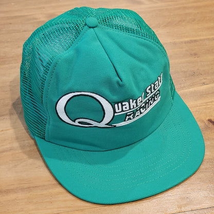 Vintage Quaker State Racing Hat Snapback Trucker Green Made USA Race Car Oil