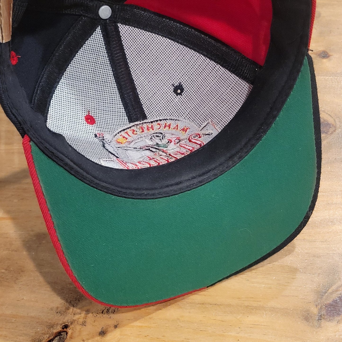 Vintage Machester United Hat Snapback Black Red FC Split Man UTD 90s Wool Blend