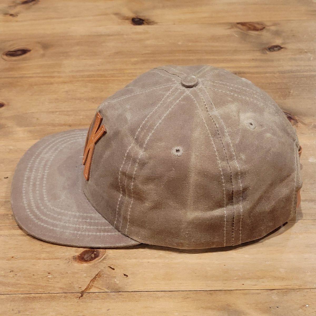 Vintage Alaska AK Waxed Cotton Hat Leather Strap Patch Made USA Brown