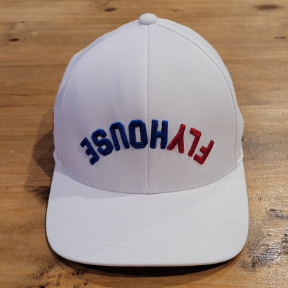 G/Fore Flyhouse Hat Snapback White Spell Out Golf  Gfore Upside Down Backward