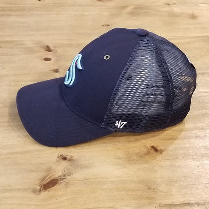 Seattle Kraken Carhartt 47 Brand Snapback Hat Cap Mesh Back Trucker Blue NHL