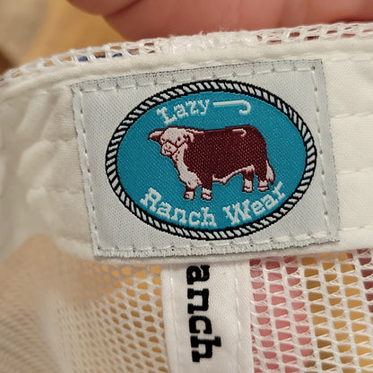 Lazy J Ranch Wear Snapback Trucker Hat White Big Patch Western Cowboy Farm