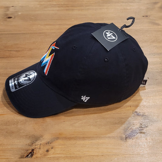 Miami Marlins Hat 47 Brand Clean Up Dad Cotton Black One Size MLB Adjustable M