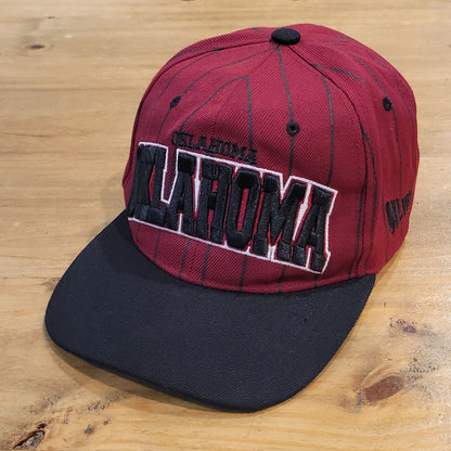 Vintage Oklahoma Sooners OU Red Black Pin Stripe 90s Y2K Snapback Hat Cap