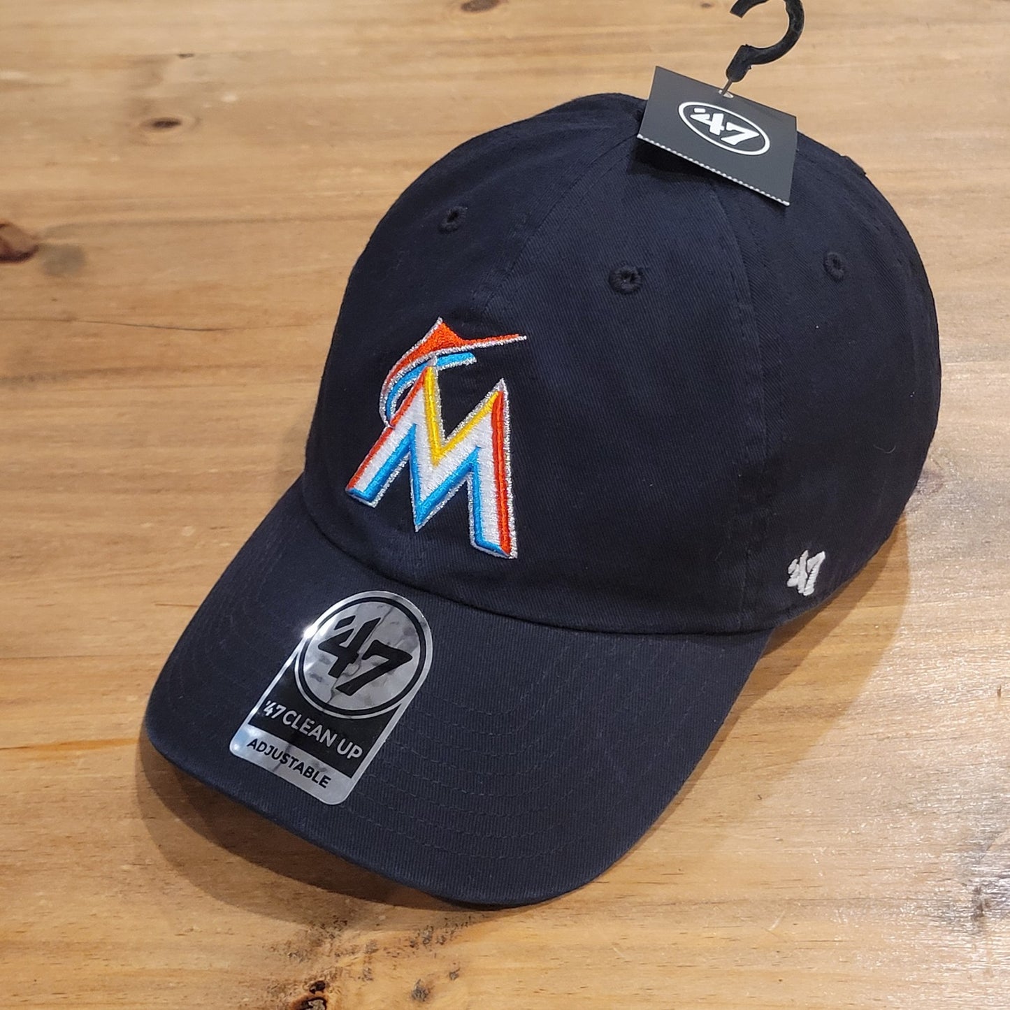 Miami Marlins Hat 47 Brand Clean Up Dad Cotton Black One Size MLB Adjustable M