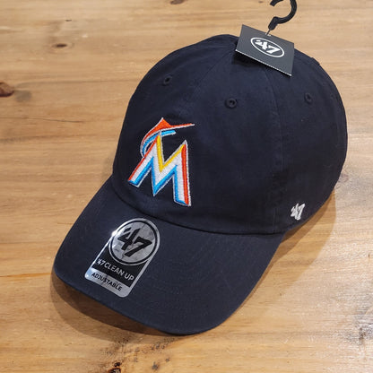 Miami Marlins Hat 47 Brand Clean Up Dad Cotton Black One Size MLB Adjustable M
