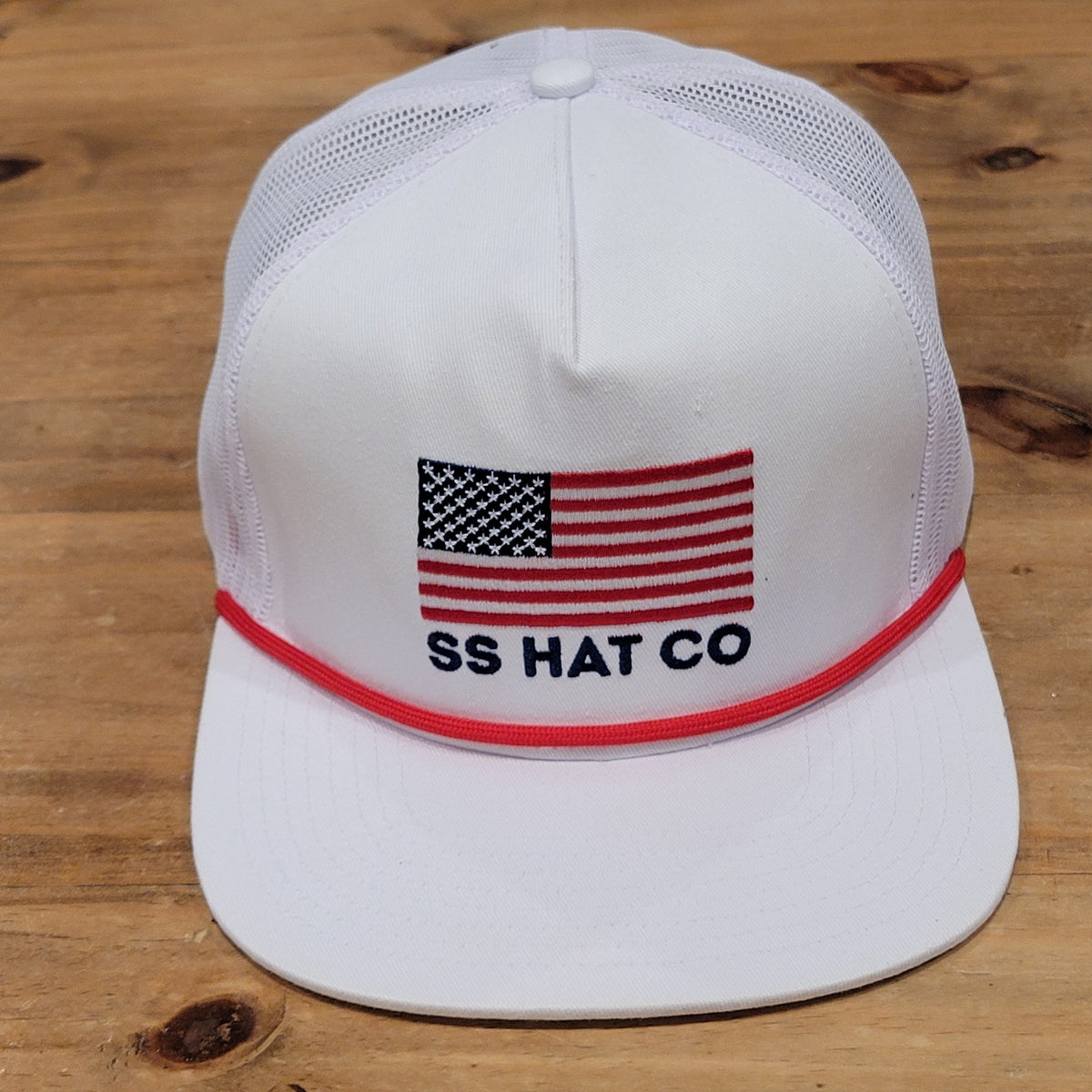 Southern String Hat Snapback USA Flag Rope Trucker Mesh Back White Western