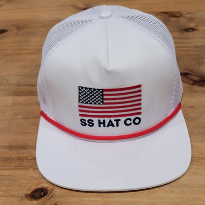 Southern String Hat Snapback USA Flag Rope Trucker Mesh Back White Western