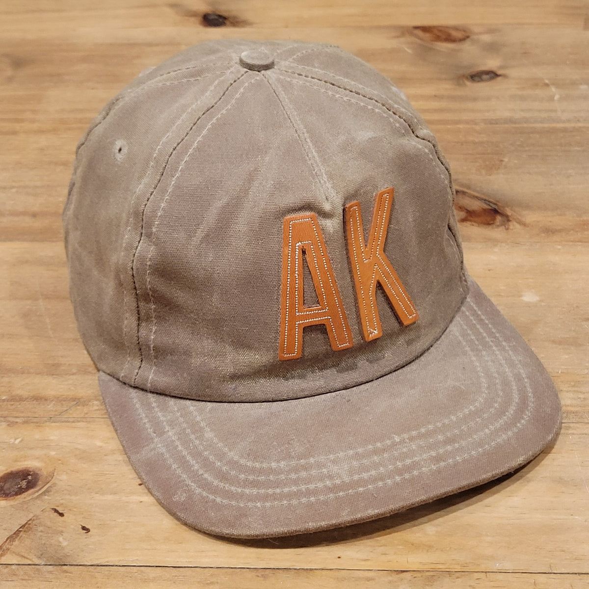 Vintage Alaska AK Waxed Cotton Hat Leather Strap Patch Made USA Brown