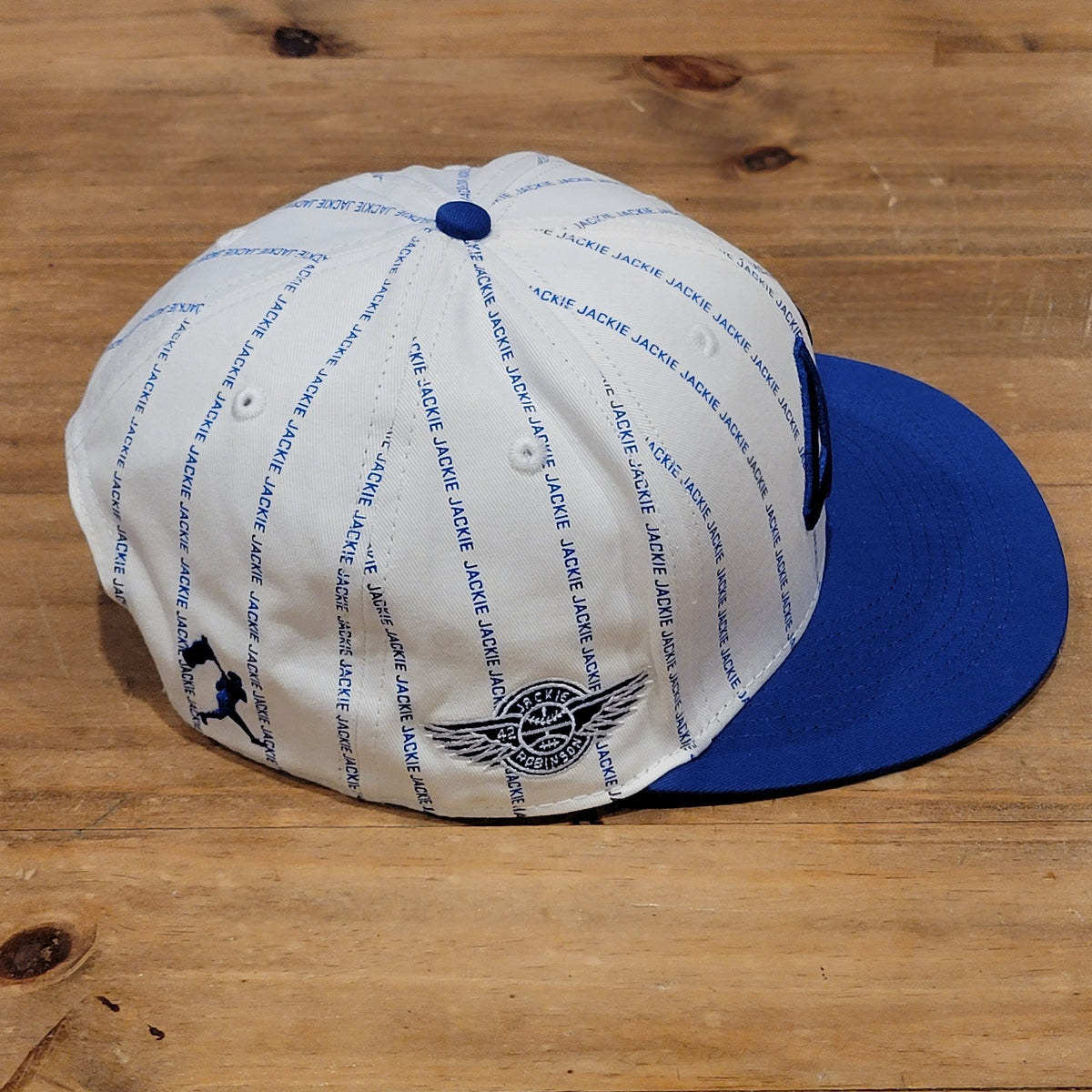 Baseballism Jackie Robinson #42 White Blue Spell Out Pinstripe Snapback