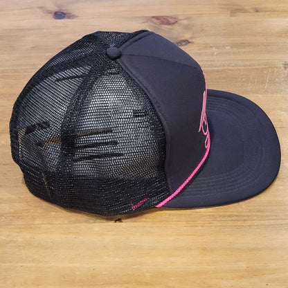 Vintage Maui Hawaii 1996 96 Trucker Hat Black Pink Neon Rope Beach