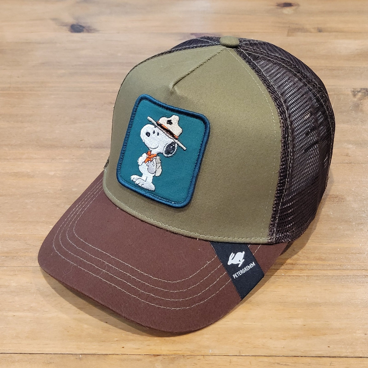 Snoopy Ranger Hat Snapback Peter Grimm Patch Outdoor Peanuts Trucker Green Brown