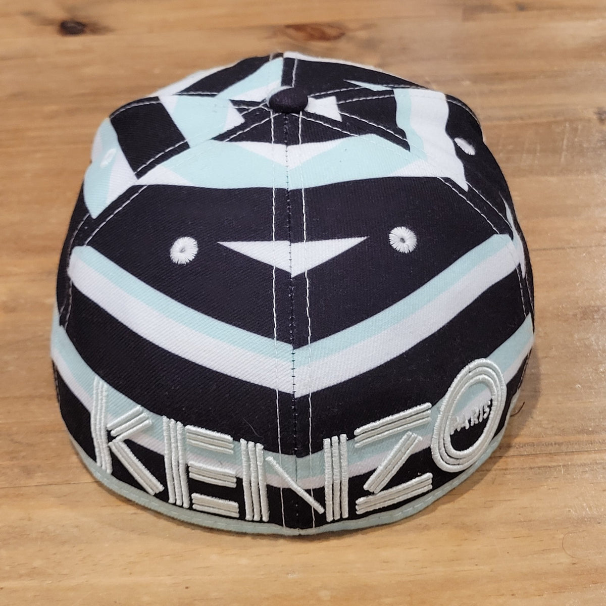 Kenzo X New Era Hat Size 7 1/2 Black White Striped Back Spell Out 59Fifty