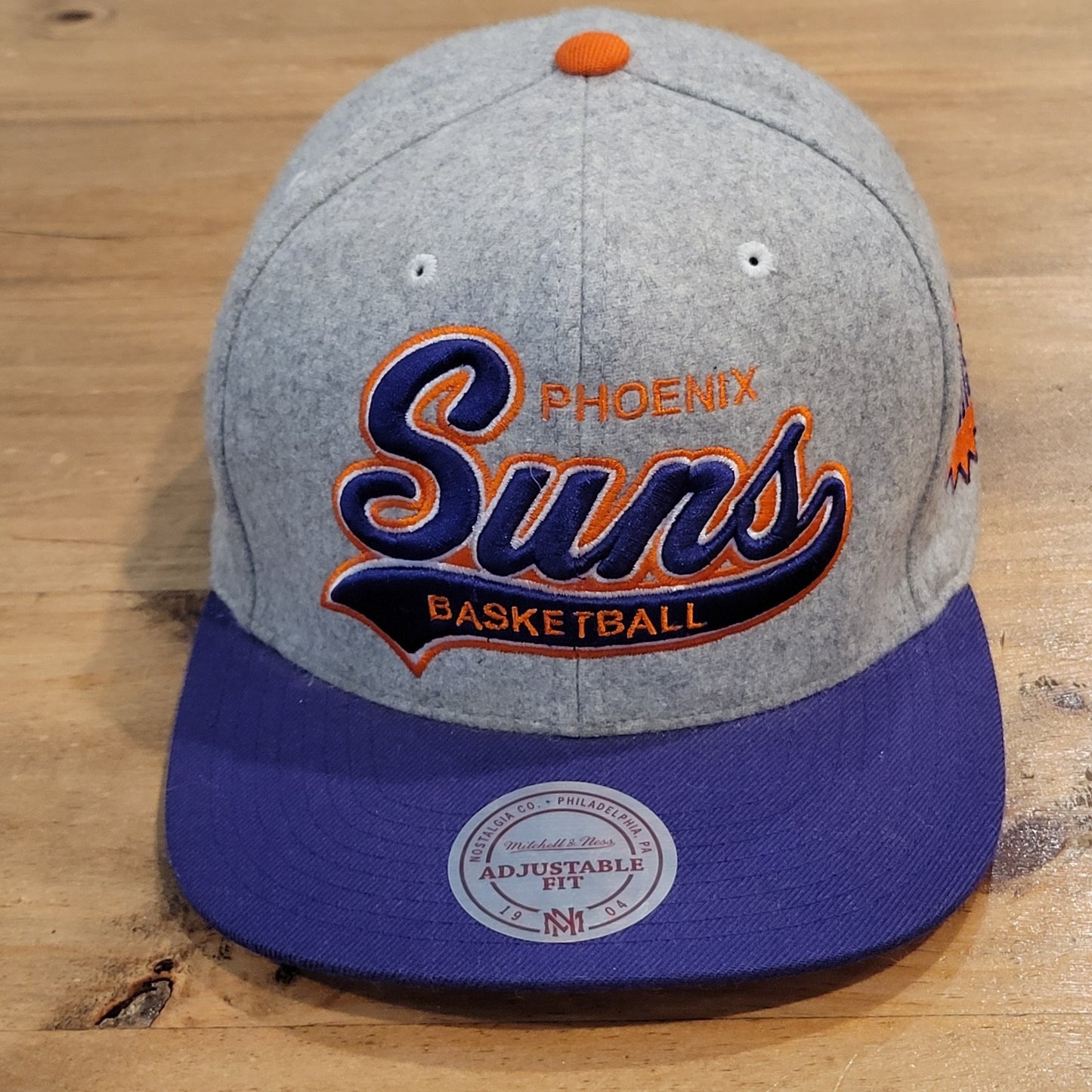 Phoenix Suns Hat Strap Back Mitchell & Ness Tailsweep Script Wool NBA Gray HWC