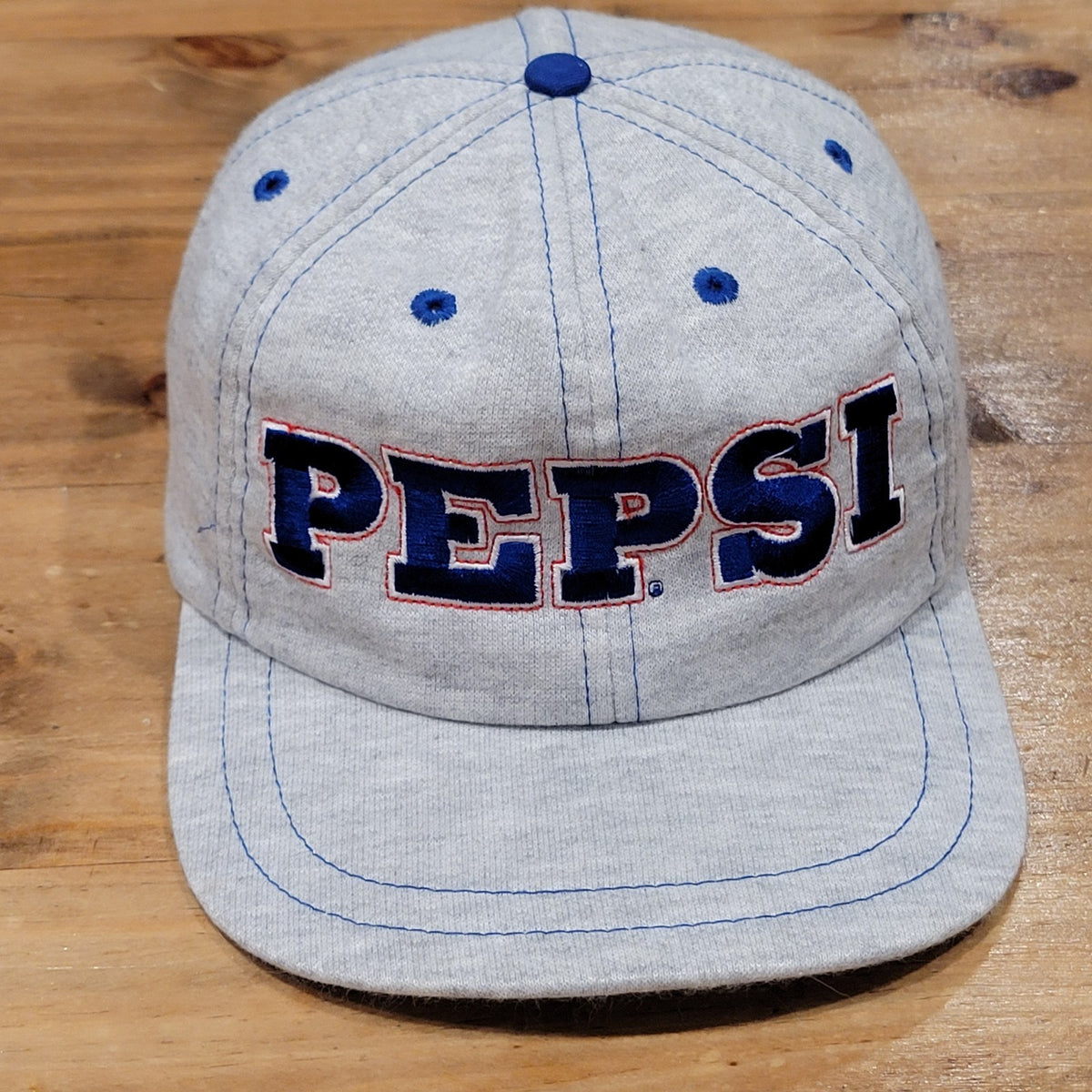 Vintage Pepsi Hat Cap One Size Flex Stretch Fitted Adult 90s Gray Spell Out Soda