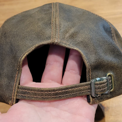 Vtg Cabela's Genuine Leather Hunting Hat Cap Strapback Made in USA Brown Sidney