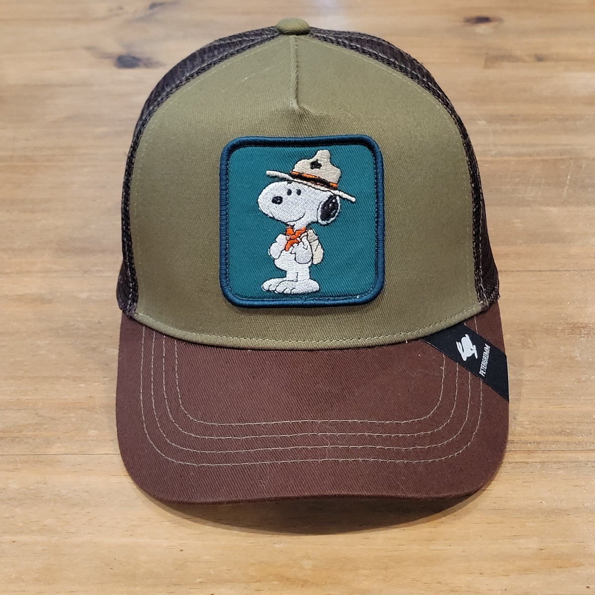 Snoopy Ranger Hat Snapback Peter Grimm Patch Outdoor Peanuts Trucker Green Brown