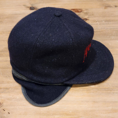 VTG Mammoth Mountain Ski Hat Cap Ear Flaps Navy Blue Wool Winter Snow Resort 90s