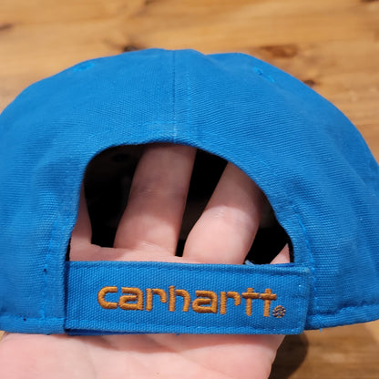 Carhartt Hat Cap Strap Back Blue One Size Leather Patch Adjustable
