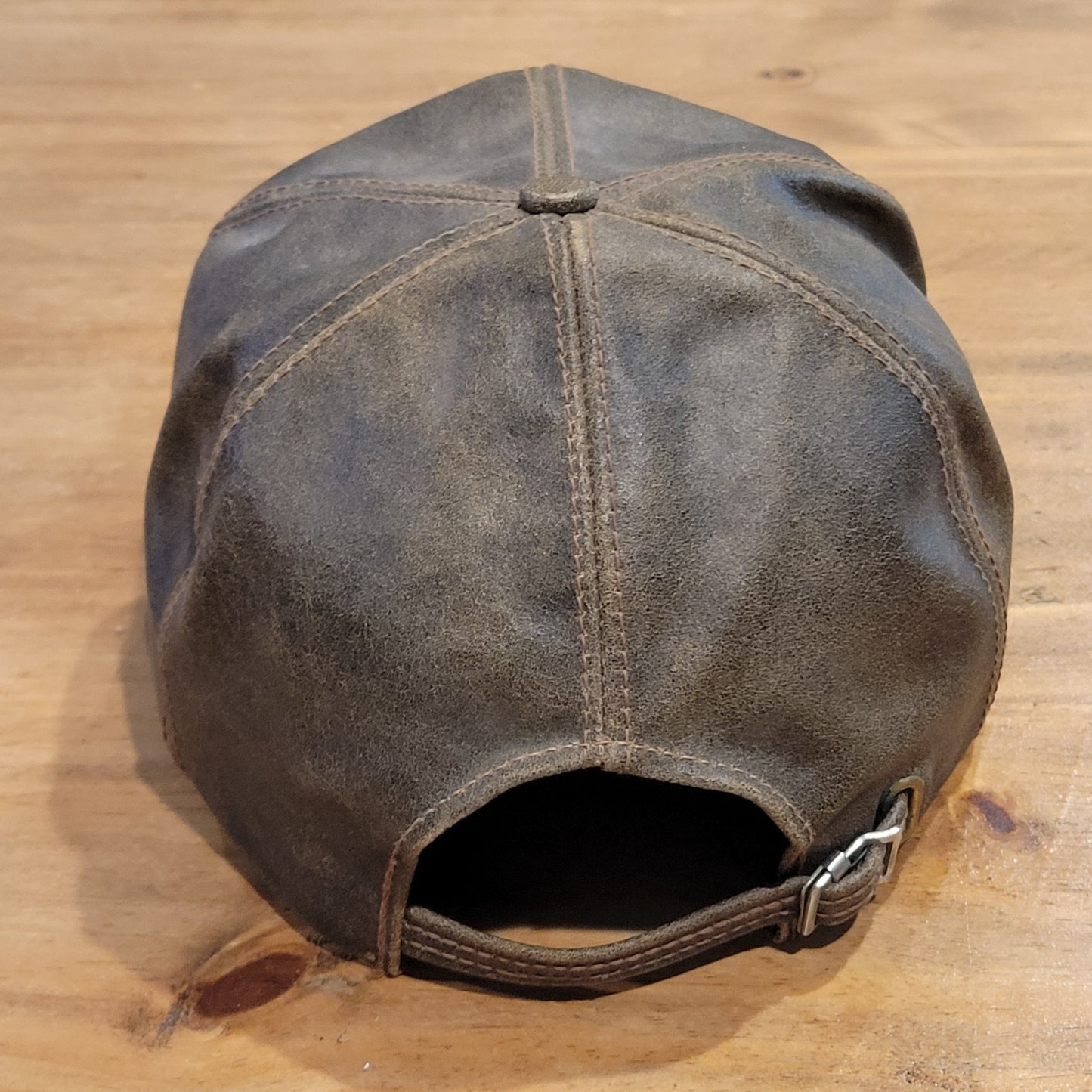 Vtg Cabela's Genuine Leather Hunting Hat Cap Strapback Made in USA Brown Sidney