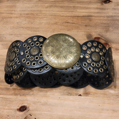 Disc Concho Belt | Western Oval Buckle Belt | 100cm Black