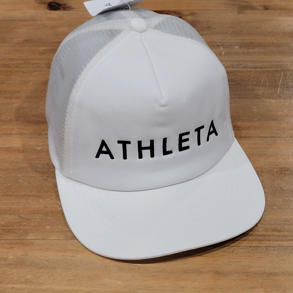 Athleta Hat Snapback Mesh Back One Size White Spell Out Logo Active