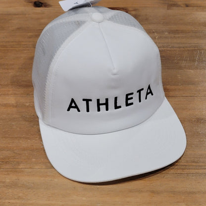 Athleta Hat Snapback Mesh Back One Size White Spell Out Logo Active