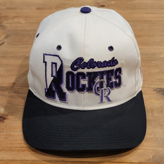 Vintage Colorado Rockies Hat KMG Pro Model Snapback 90s White MLB