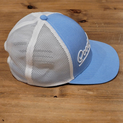 Good Good Hat Cap Snapback Golf Mesh Back Trucker Blue White Script Spell Out