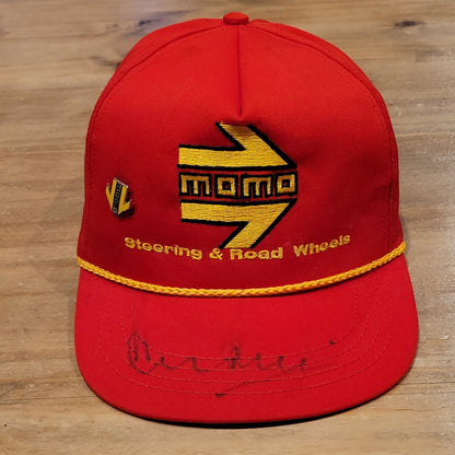 Vintage Momo Steering & Road Wheels Hat Strap Back 80s 90s Made USA Red Rope Car