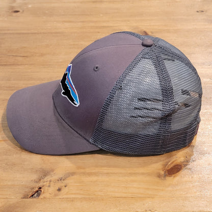 Patagonia Hat Cap Snapback Fish Trout Fitz Roy Trucker Mesh Back Gray One Size