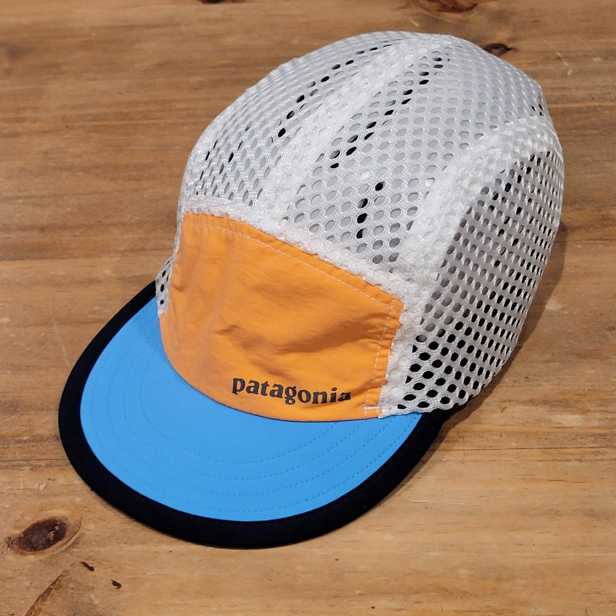 Patagonia Duckbill Cap Hat Mesh 5-Panel Runner Trail Running Mango Orange Blue