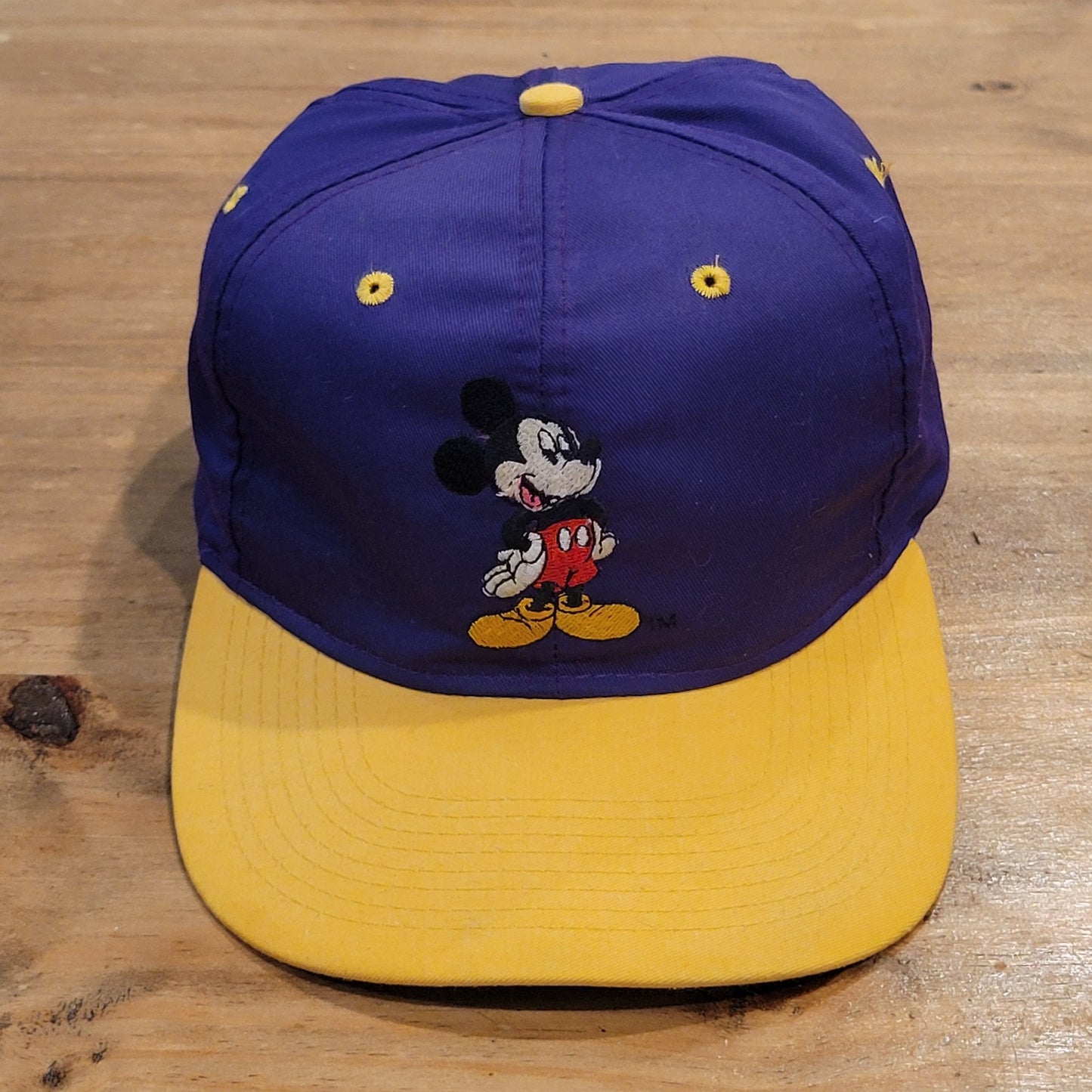 Vintage Mickey Mouse Hat Snapback Purple Yellow Disney Block Spell Out One Size