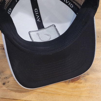 Avid Fishing Hat Cap Size L/XL Flex Stretch Fitted Hook Logo Gray Black Fish