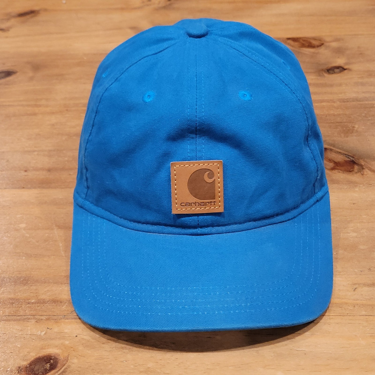 Carhartt Hat Cap Strap Back Blue One Size Leather Patch Adjustable