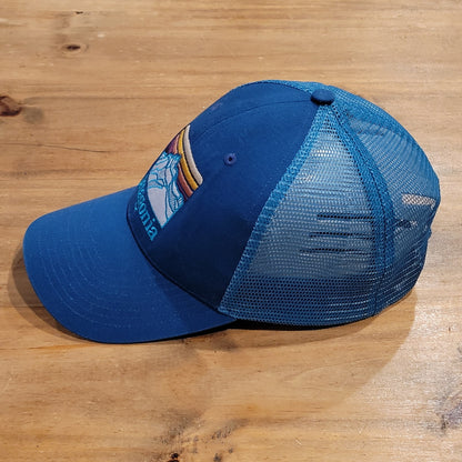 Patagonia Trucker Hat Cap Snapback Blue Embroidered Mountains Mesh Back Outdoor