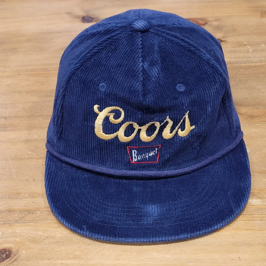 Coors Beer Corduroy Hat Cap Strap Back Blue Rope Vintage Style Retro One Size