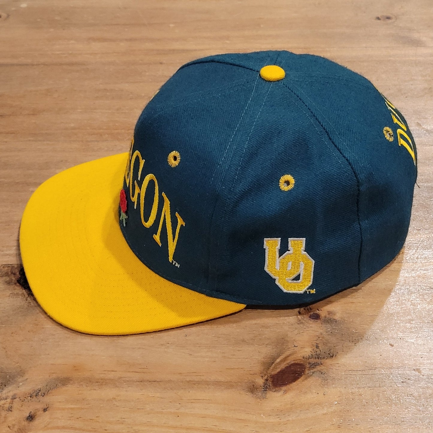 Vintage Oregon Ducks Hat The Game Wool Arch Spell Out Snapback Green 90s