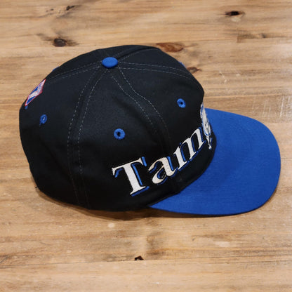 Tampa Bay Lightning Hat Snapback Logo 7 Wrap Spell Out Black Dome 90s NHL
