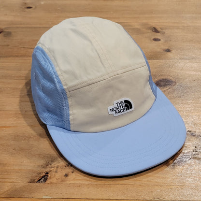 The North Face 5 Panel Hat Cap Beige Blue Lightweight Nylon Hiking Running