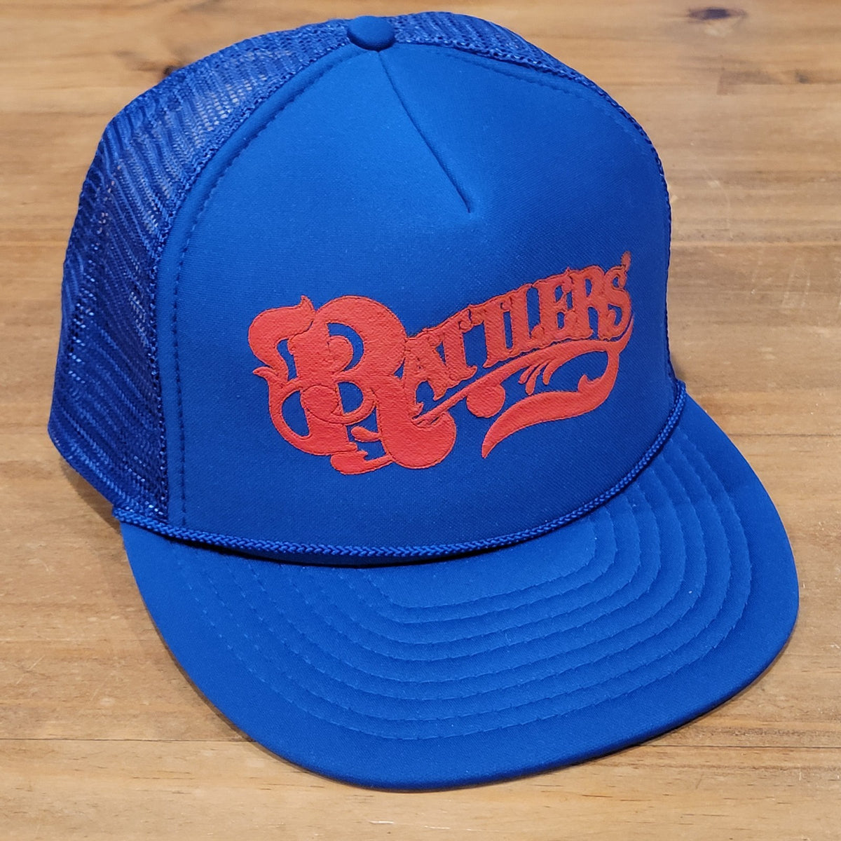 Vintage Rattlers' Hat Snapback Trucker 80s 90s Blue Red Spell Out