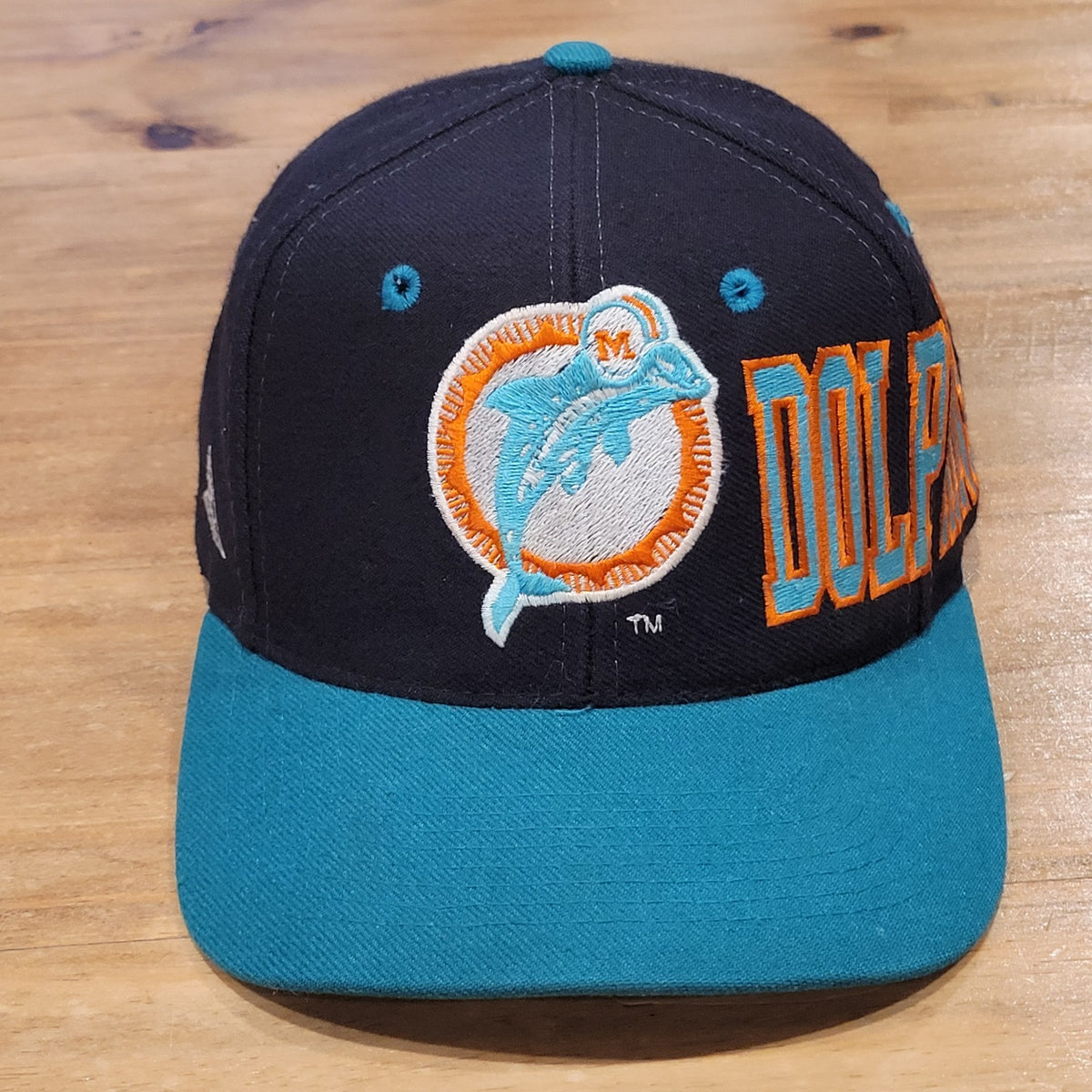 Vintage Miami Dolphins Apex One Snapback Hat Black Wool NFL 90s