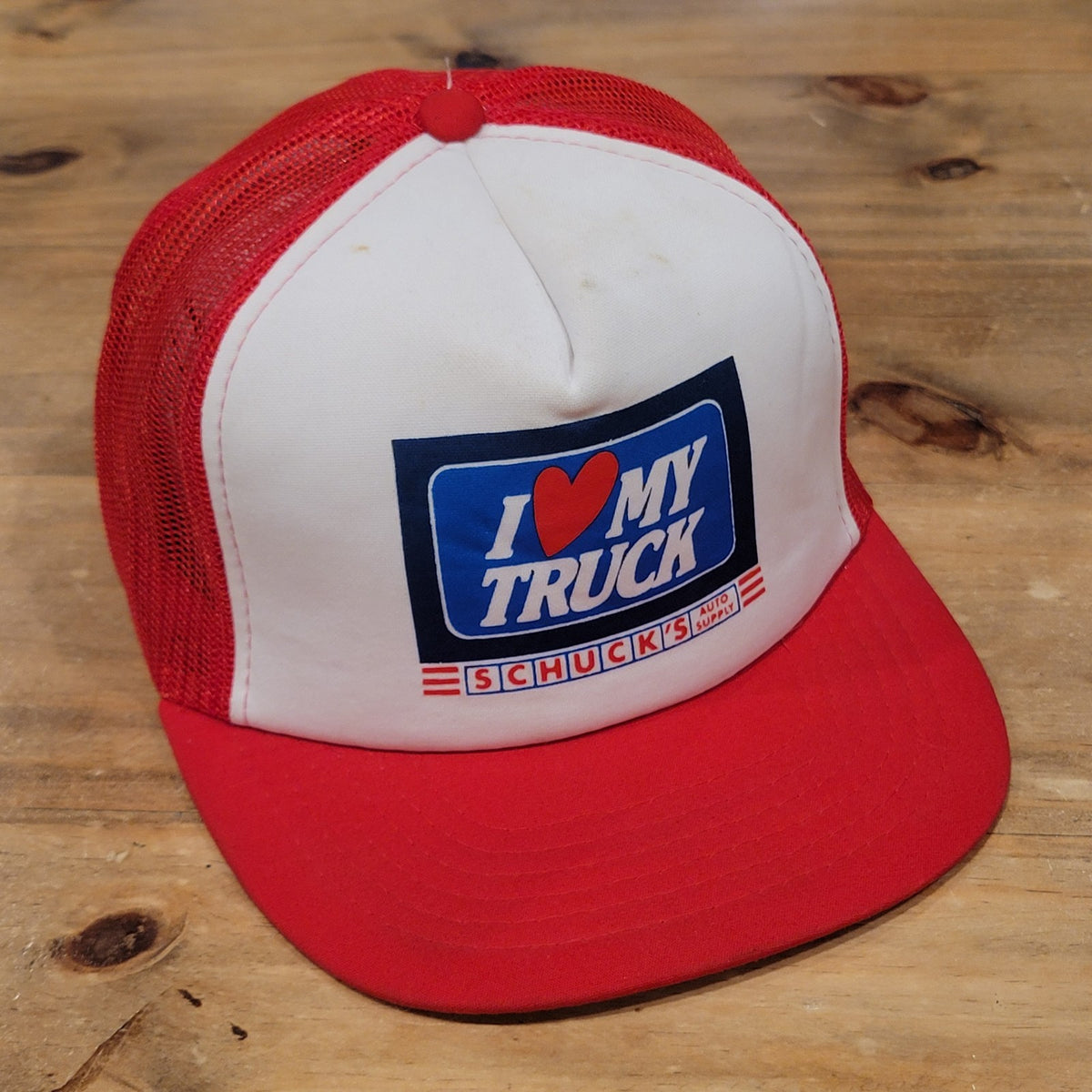 Vintage Schuck's I Love My Truck Trucker Hat Snapback Red 80s 90s Foam Mesh Car