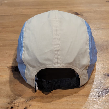 The North Face 5 Panel Hat Cap Beige Blue Lightweight Nylon Hiking Running